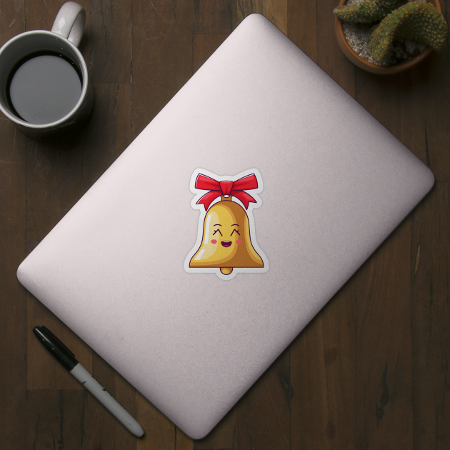 Cartoon Kawaii Golden Bell with Grinning Face by DmitryMayer